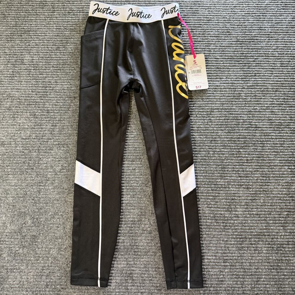 Justice Girls Black Dance Leggings Size S 7/8 Athletic Stretch